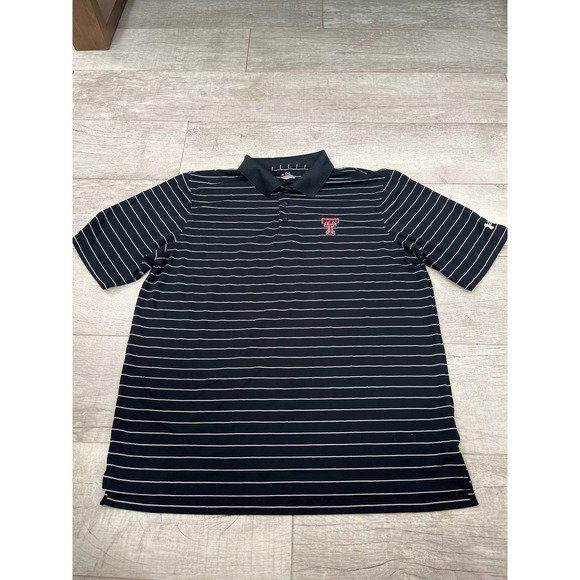 Under Armour Mens XL Polo Shirt Black White Stripe Texas Tech Red Raiders - Picture 2 of 6